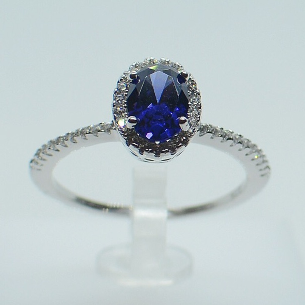 925 Sterling Silver Oval Tanzanite Halo CZ Ring
